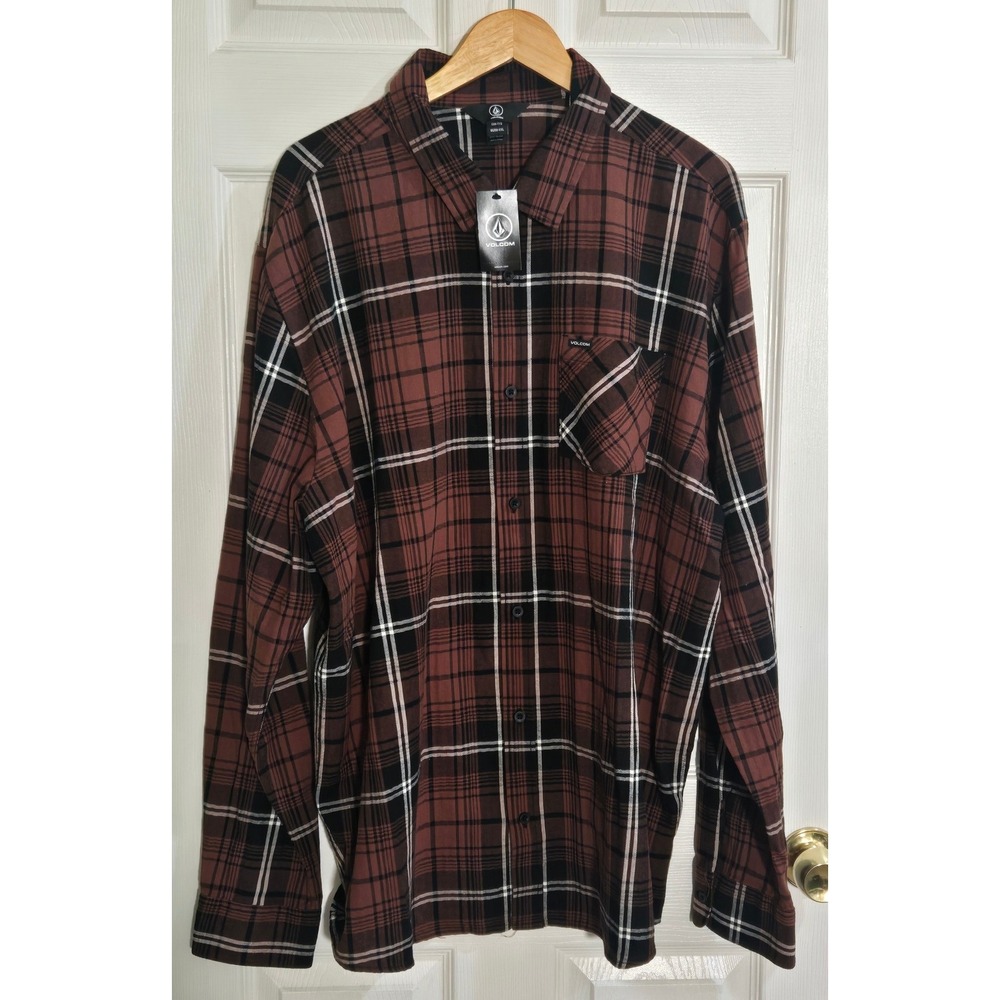 Volcom Loreto Flannel LS Shirt Mens XXL Cinnamon Brown Plaid Cotton A0502401
